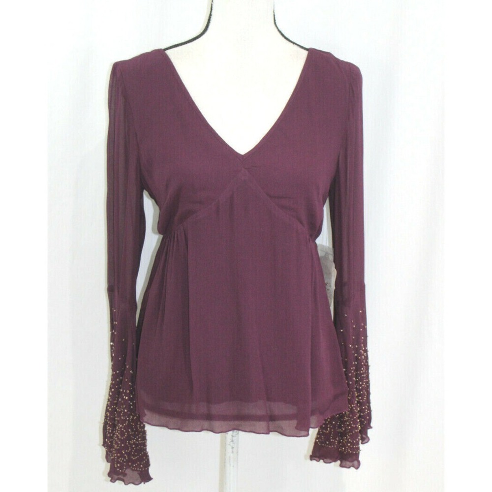 NWT Altar'd State Julieta Eggplant Embellished Bell Sleeve Blouse S